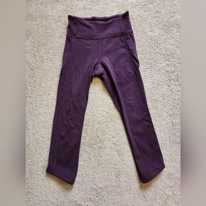 Lululemon Legging crop sheer panels on back size 4 color eggplant purple